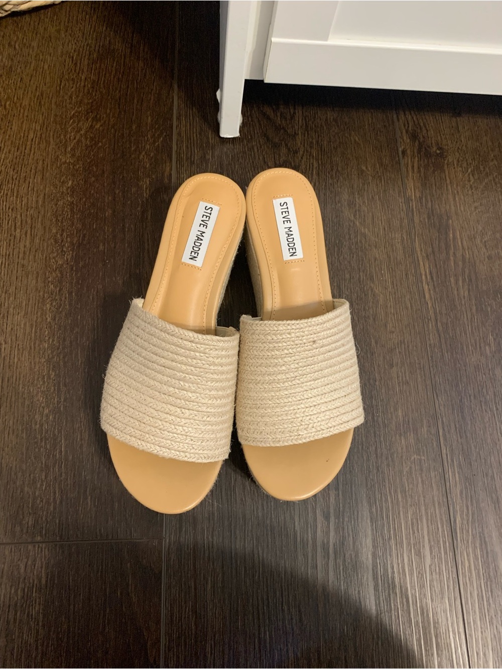 Steve Madden Natural Beige Woven Slide Mules